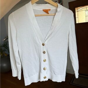 Tory Burch White Cardigan with Gold Buttons, 100% cotton